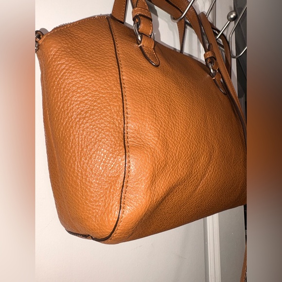 Coach Pebbled Leather Structured Satchel Crossbody Brown - Picture 6 of 12